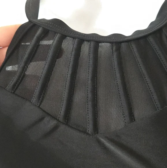 Holipick One Piece Swimsuit Bathing Suit Black Mesh Cutouts High Neck See Throug - Picture 9 of 16